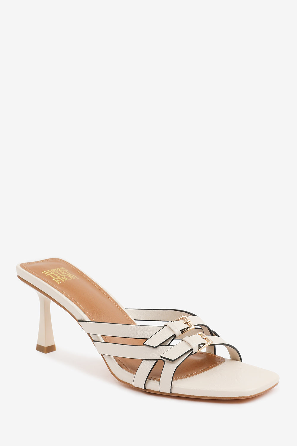 ARIELA CROSS OVER BUCKLE DETAILS STRAP HEEL IN CREAM FAUX LEATHER