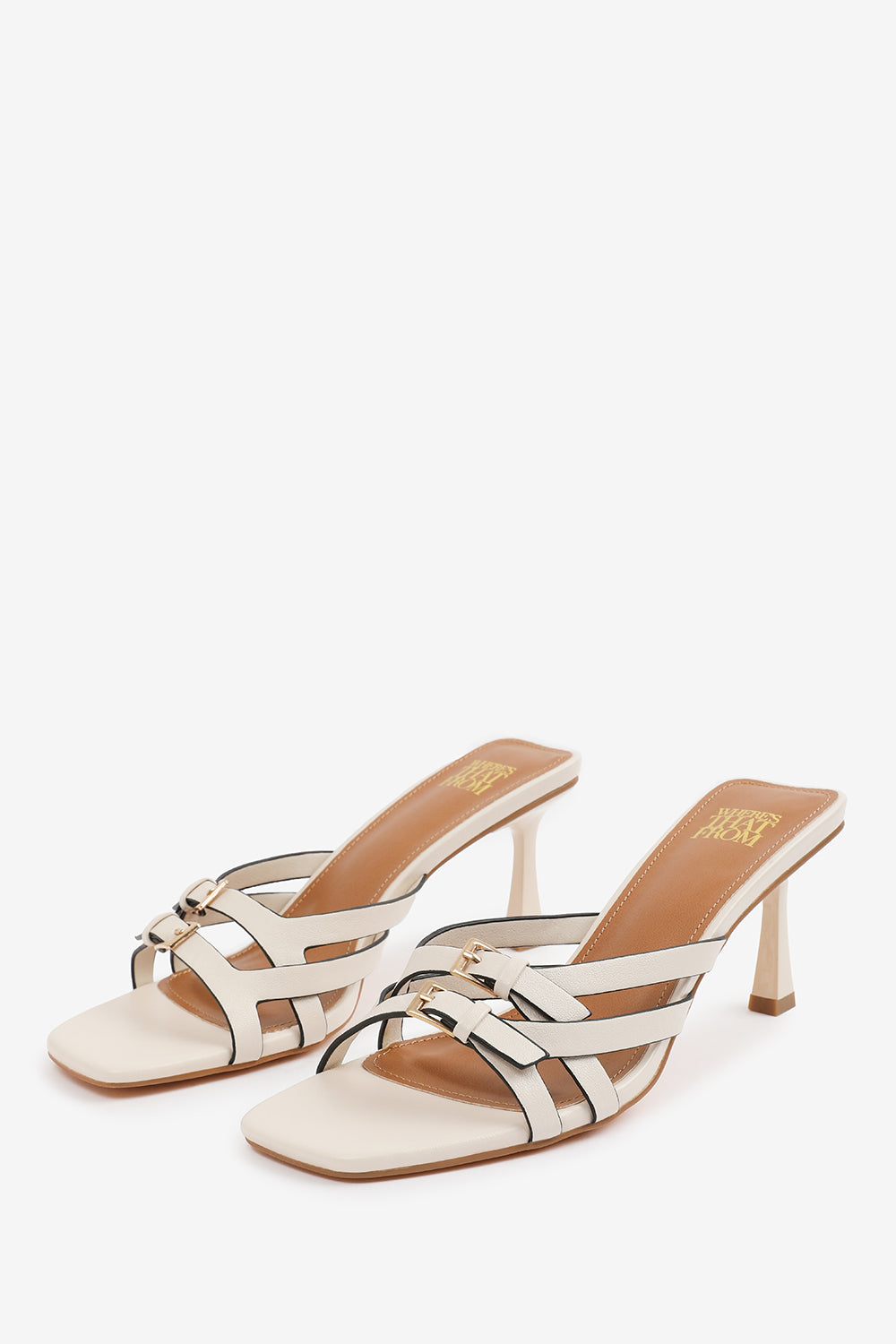 ARIELA WIDE FIT CROSS OVER BUCKLE DETAILS STRAP HEEL IN CREAM FAUX LEATHER