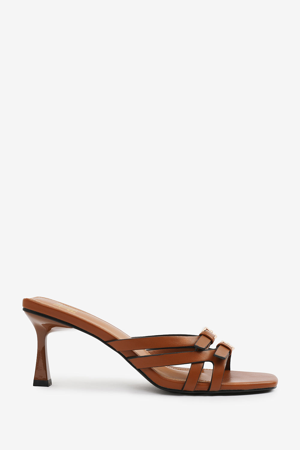 ARIELA CROSS OVER BUCKLE DETAILS STRAP HEEL IN TAN FAUX LEATHER