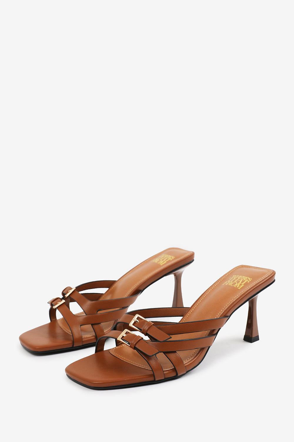 ARIELA WIDE FIT CROSS OVER BUCKLE DETAILS STRAP HEEL IN TAN FAUX LEATHER