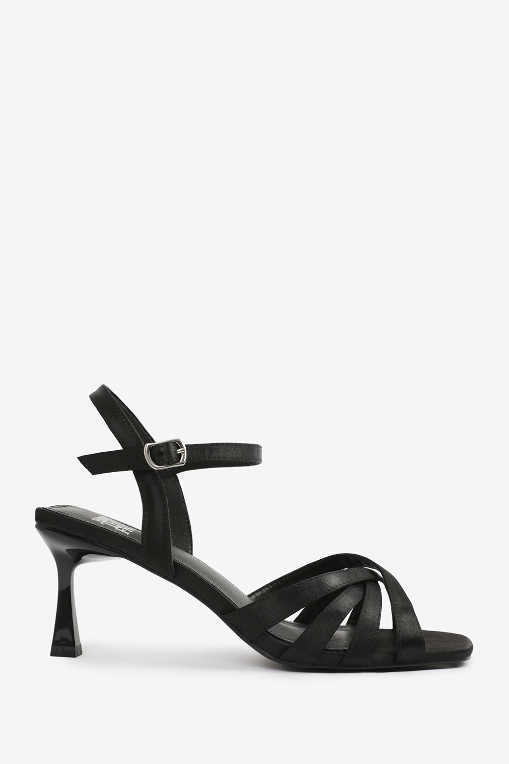 TORIGH WIDE FIT CROSS OVER MULTI STRAP ADJUSTABLE BUCKLE HEEL IN BLACK SATIN