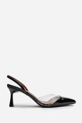 Tivora Black Pointed Slingback Heels With Perspex Panels