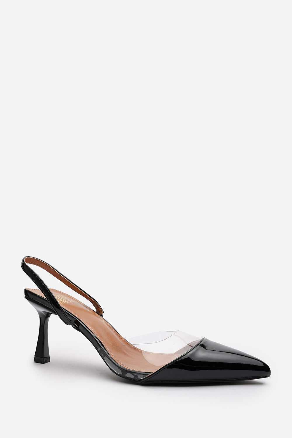 Tivora Black Pointed Slingback Heels With Perspex Panels