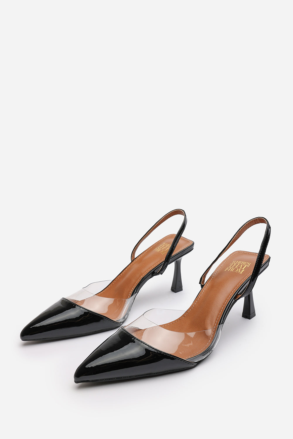 Tivora Black Pointed Slingback Heels With Perspex Panels