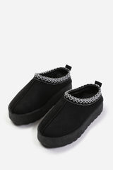 MANGO KIDS FLATFORM EMBROIDERED LOW ANKLE SLIPPER BOOTS IN BLACK SUEDE