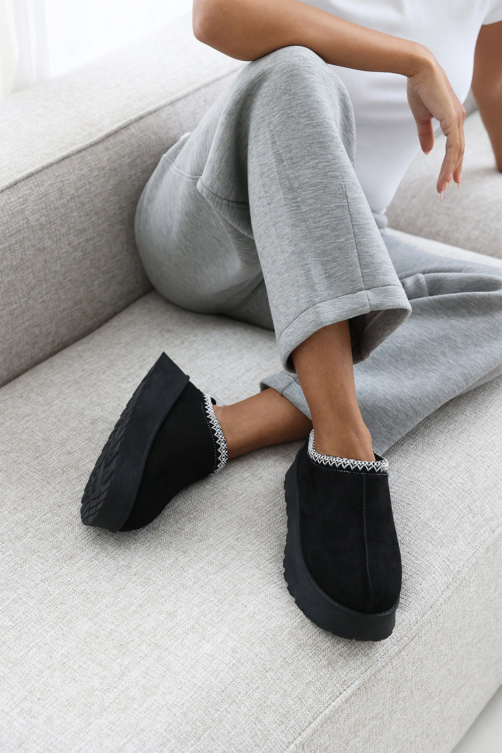 Galia Cosy Black Faux-Suede Fur Lining Platform Low Ankle Boot