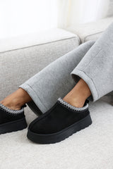 Galia Cosy Black Faux-Suede Fur Lining Platform Low Ankle Boot