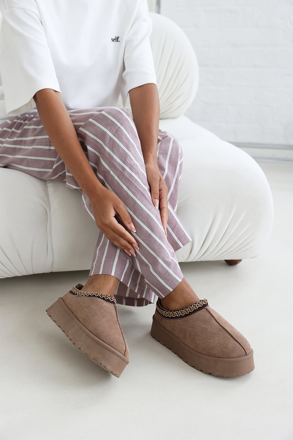 Praise Cosy Camel Faux-Suede Fur Lining Platform Slipper