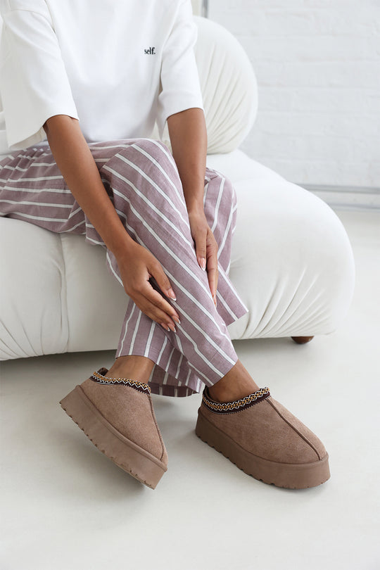 Galia Cosy Camel Faux-Suede Fur Lining Platform Low Ankle Boot