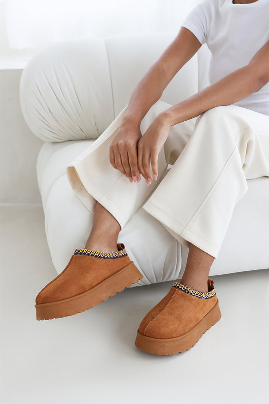 Galia Cosy Chestnut Faux-Suede Fur Lining Platform Low Ankle Boot