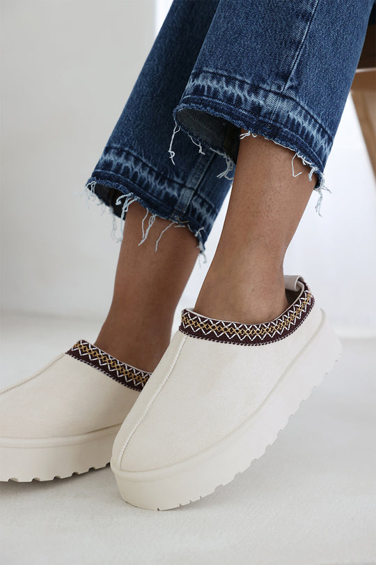 Praise Cosy Cream Faux-Suede Fur Lining Platform Slipper