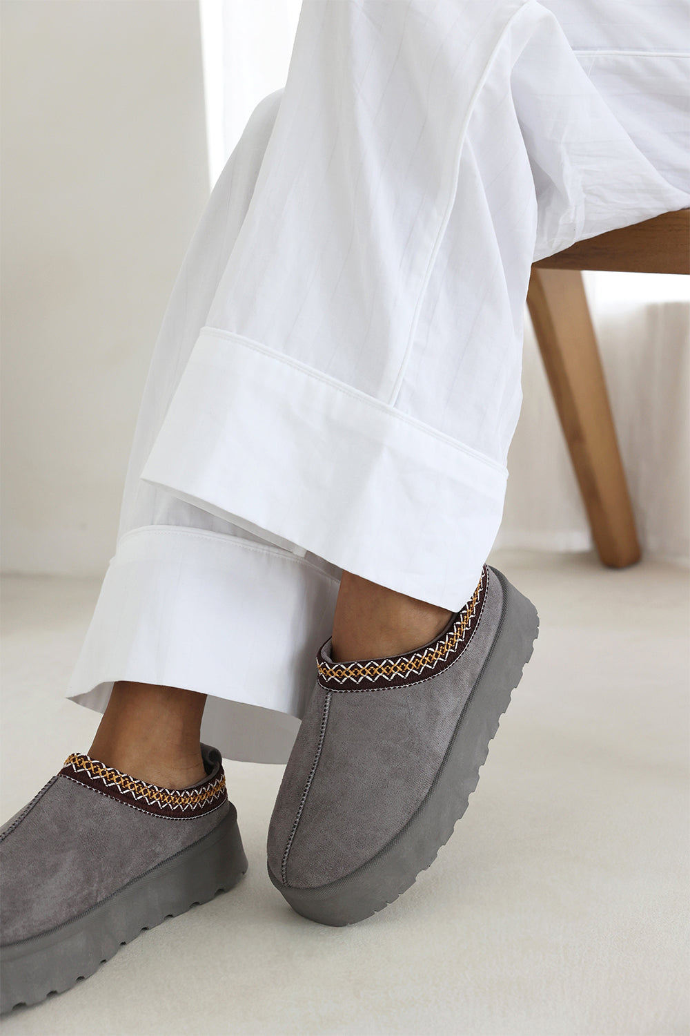 Praise Cosy Grey Faux-Suede Fur Lining Platform Slipper