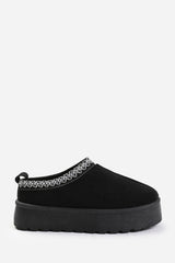 Praise Cosy Black Faux-Suede Fur Lining Platform Slipper