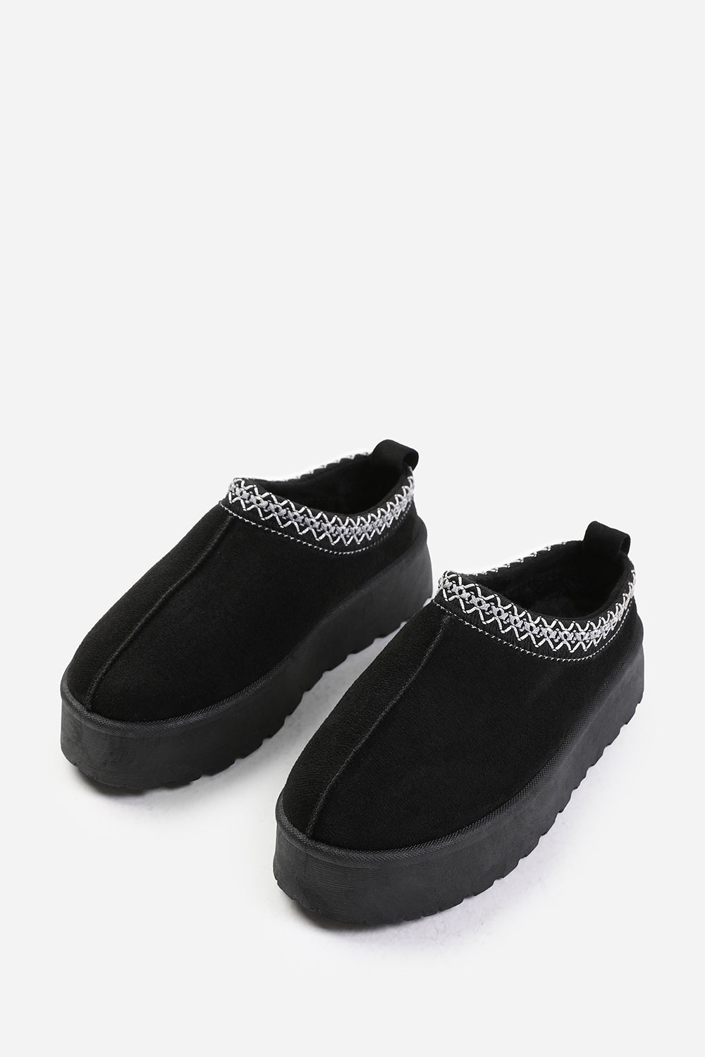 Galia Cosy Black Faux-Suede Fur Lining Platform Low Ankle Boot