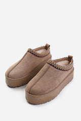 Galia Cosy Camel Faux-Suede Fur Lining Platform Low Ankle Boot