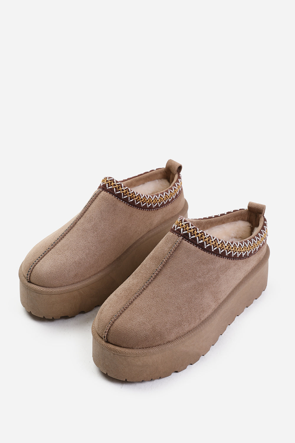 Praise Cosy Camel Faux-Suede Fur Lining Platform Slipper
