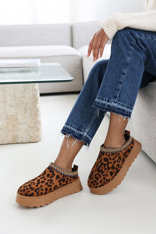 Galia Cosy Leopard Faux-Suede Fur Lining Platform Low Ankle Boot