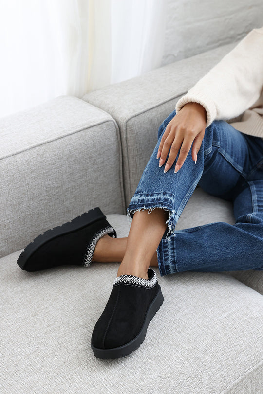 Meilani Cosy Black Faux-Suede Fur Lining Low Ankle Boot