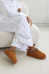 Quincy Cosy Chestnut Faux-Suede Fur Lining Slipper