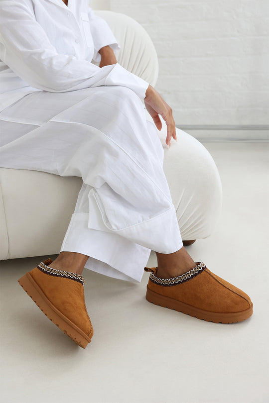 Eveline Chestnut Embroidery Detail Slip On Ankle Boots