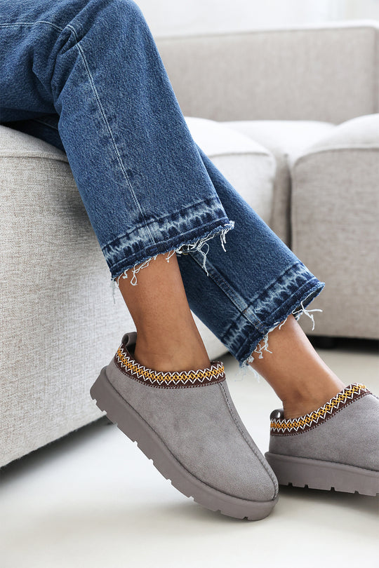 Quincy Cosy Grey Faux-Suede Fur Lining Slipper