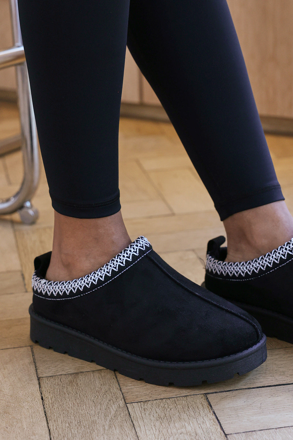 Jalyx Platform Sole Slip On Slippers with Embroidered Trim Design
