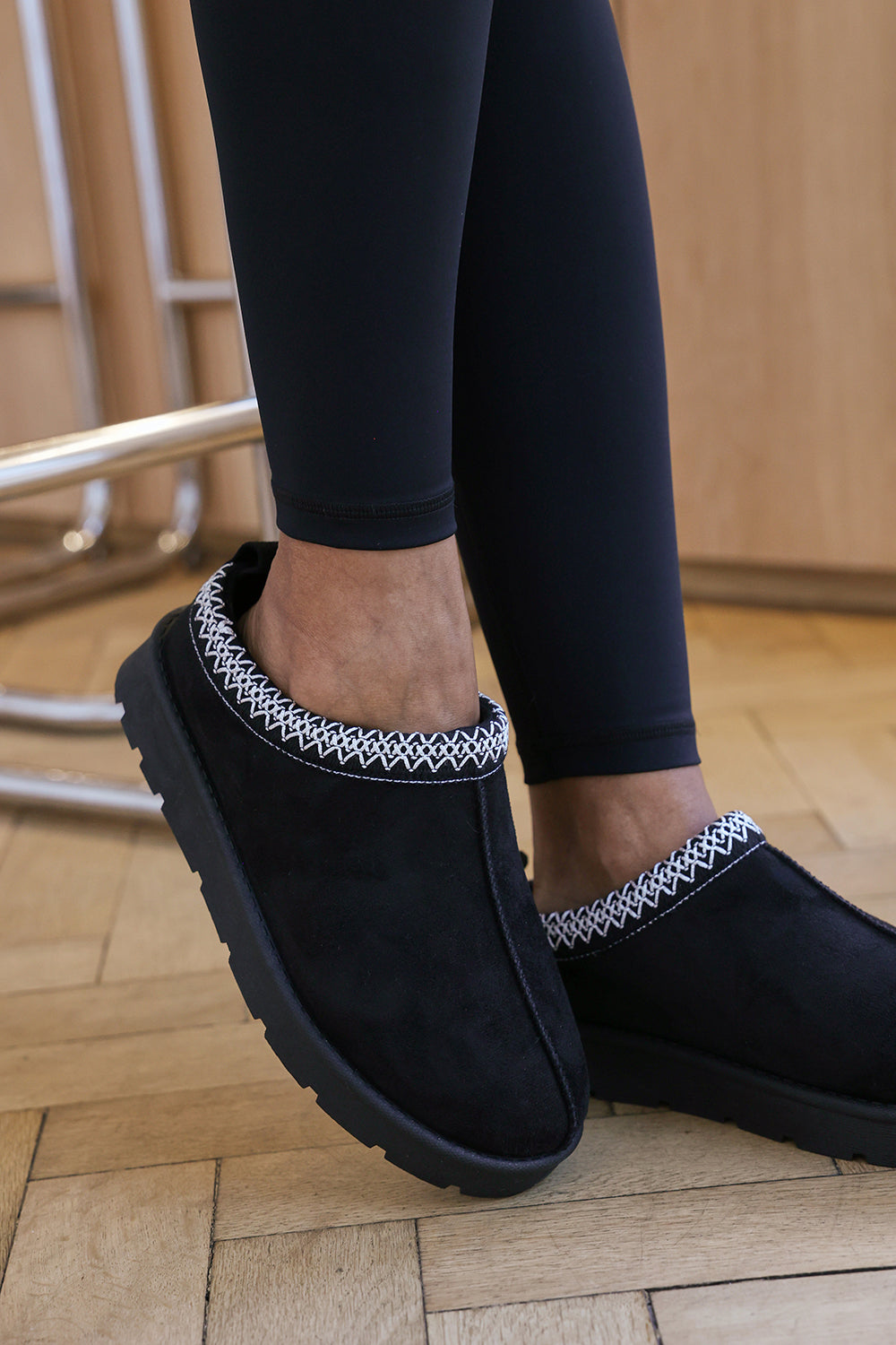 Jalyx Platform Sole Slip On Slippers with Embroidered Trim Design