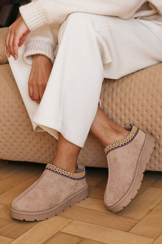 Jalyx Platform Sole Slip On Slippers with Embroidered Trim Design