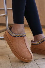 Jalyx Platform Sole Slip On Slippers with Embroidered Trim Design
