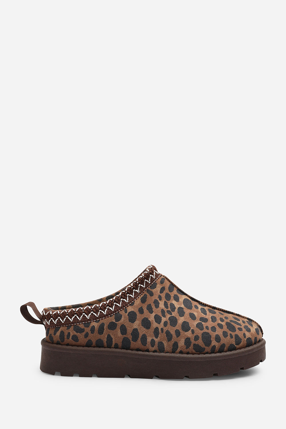 Pine Cosy Brown Leopard Fur Lining Slipper
