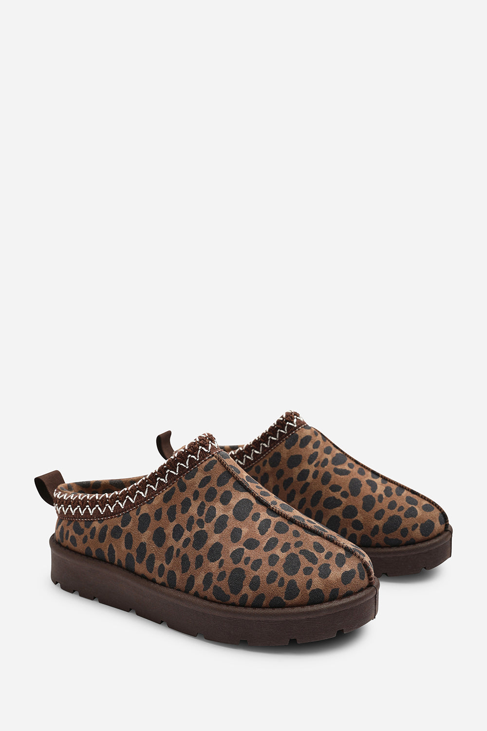 Pine Cosy Brown Leopard Fur Lining Slipper