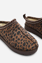 Pine Cosy Brown Leopard Fur Lining Slipper