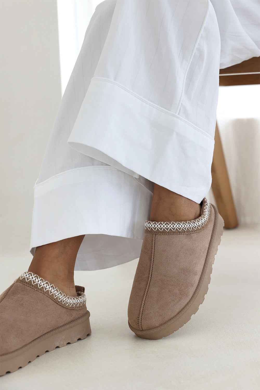 Pine Aztec Detail Faux Fur Lining Mini Boots In Khaki Suede