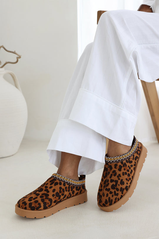 Quincy Cosy Leopard Faux-Suede Fur Lining Slipper