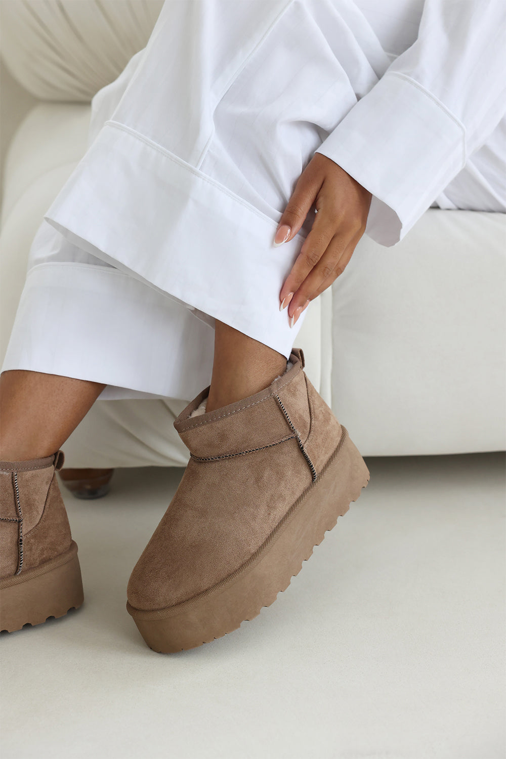 Ivana Mini Camel Faux-Suede Fur Lined Platform Ankle Boot