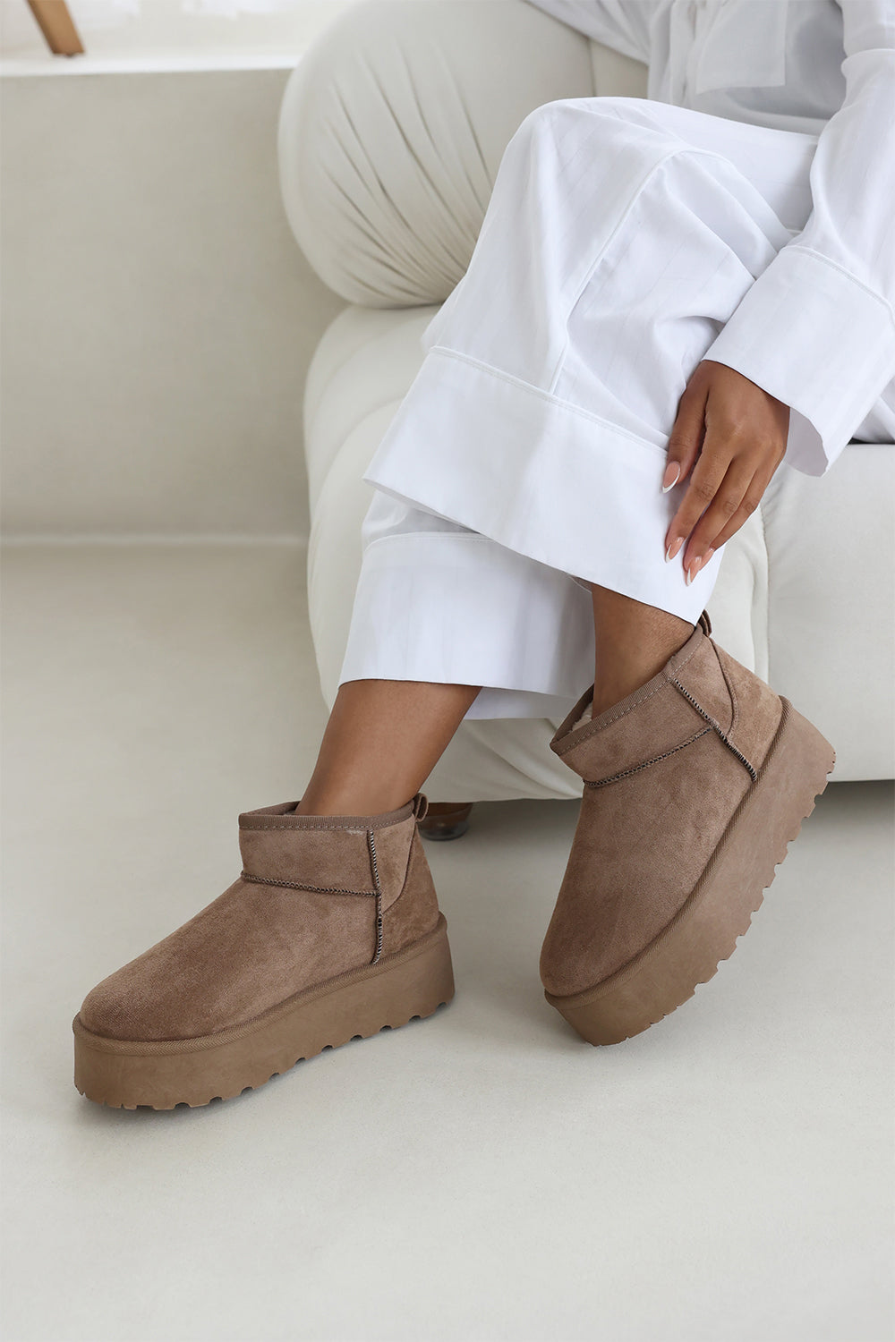 Dione Camel Platform Fur Lining Ankle Boots