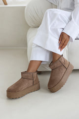 Dione Camel Platform Fur Lining Ankle Boots