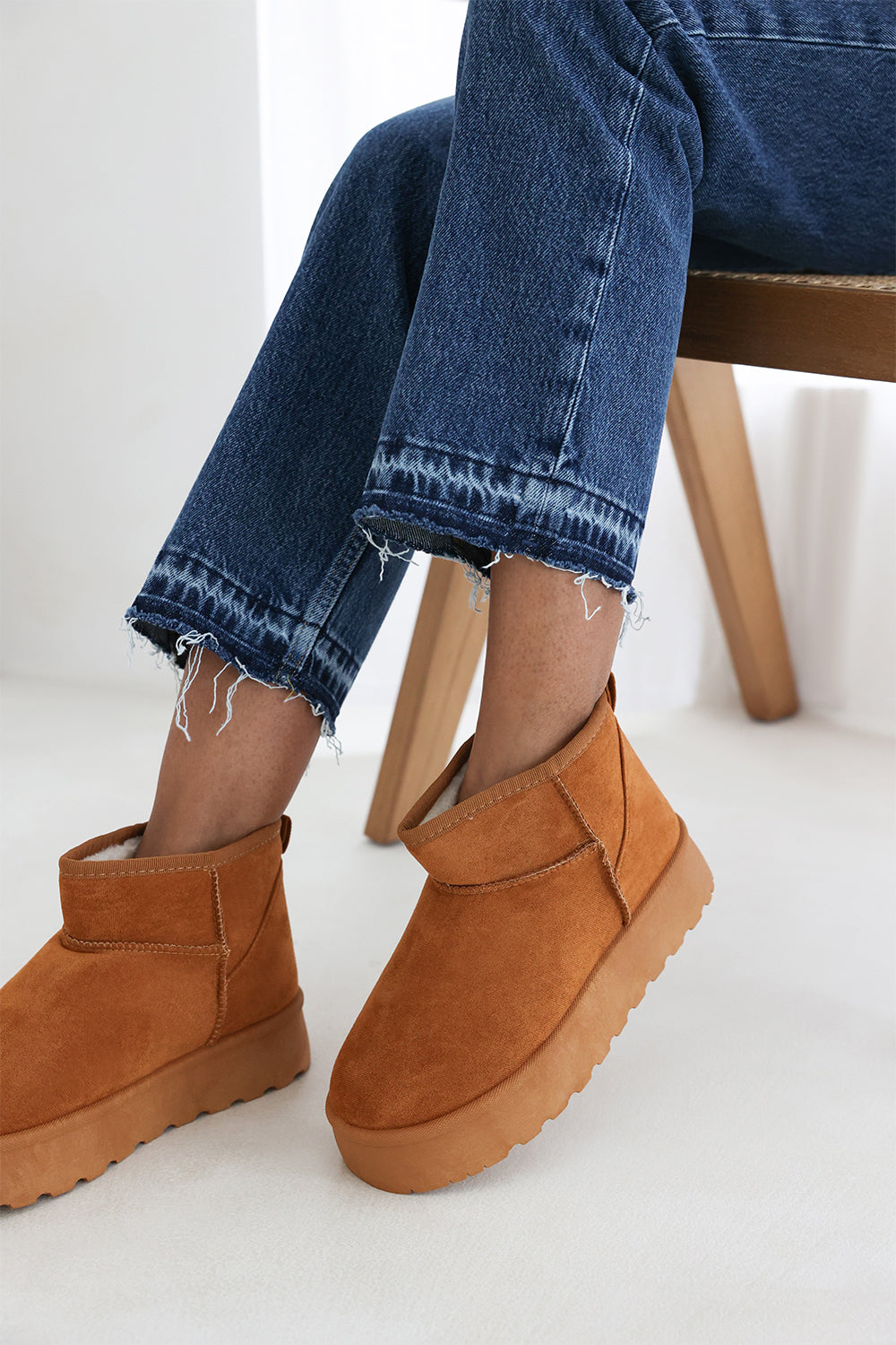 Ivana Mini Chestnut Faux-Suede Fur Lined Platform Ankle Boot