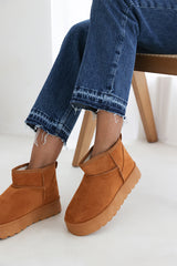 Ivana Mini Chestnut Faux-Suede Fur Lined Platform Ankle Boot