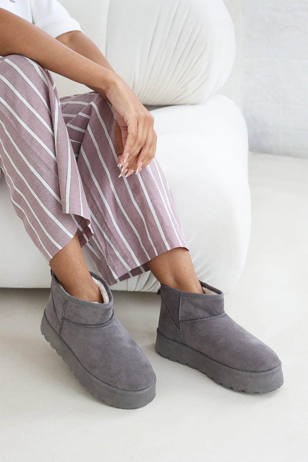 Dione Grey Platform Fur Lining Ankle Boots