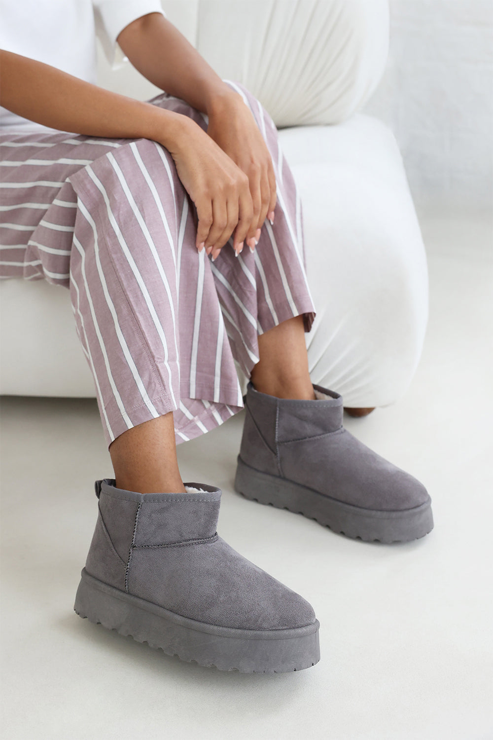 Dione Grey Platform Fur Lining Ankle Boots