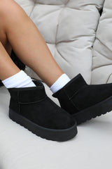 ZYLA FLATFORM FUR LINING ANKLE BOOT IN BLACK SUEDE