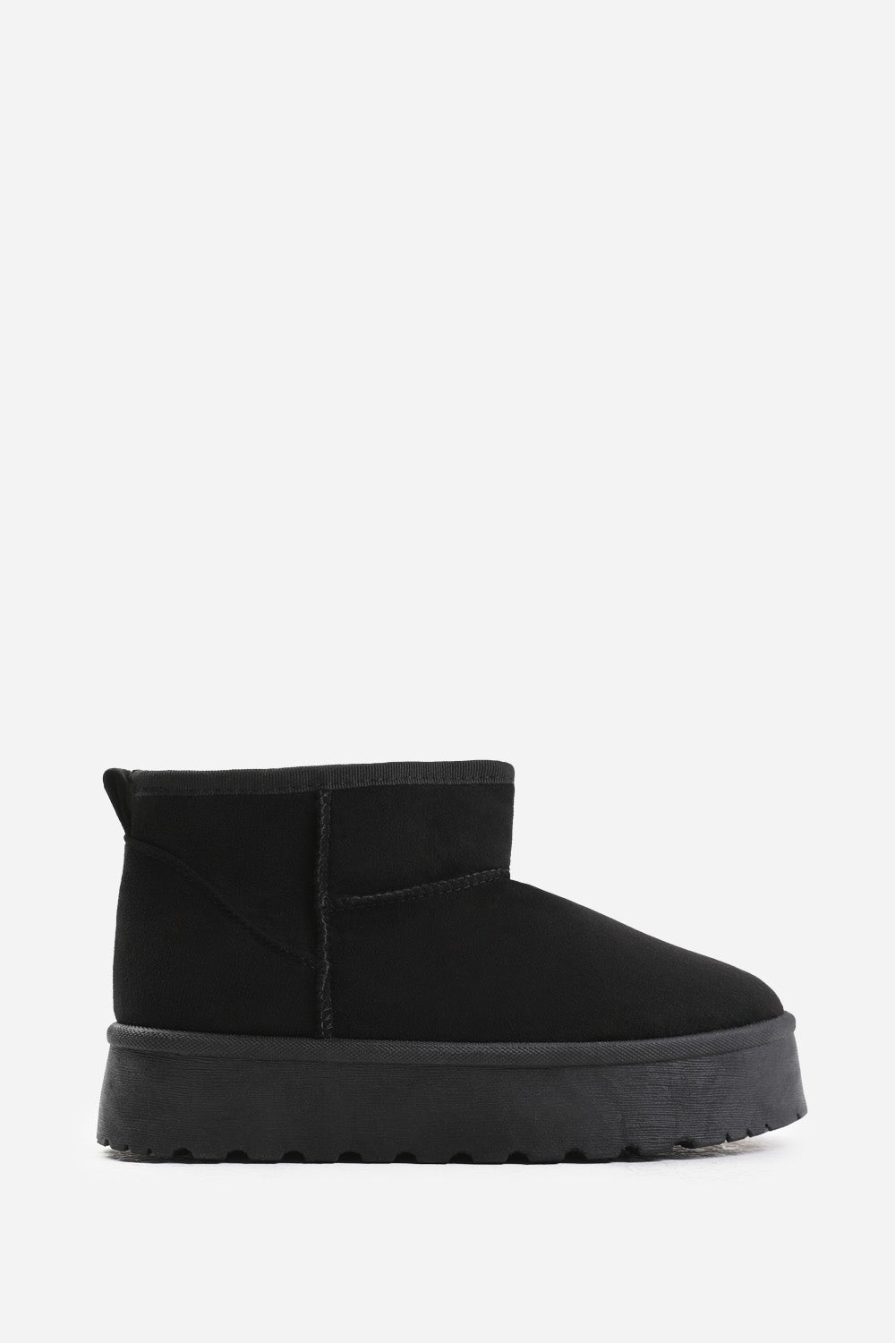 Reina Mini Black Faux-Suede Fur Lined Platform Ankle Slipper Boots
