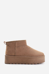 ZYLA FLATFORM FUR LINING ANKLE BOOT IN CAMEL SUEDE