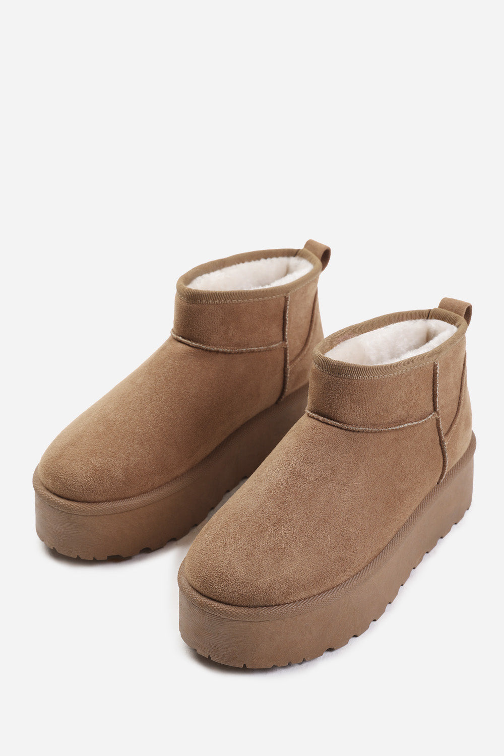 Ivana Mini Camel Faux-Suede Fur Lined Platform Ankle Boot