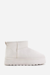 ZYLA FLATFORM FUR LINING ANKLE BOOT IN CREAM SUEDE