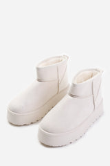 ZYLA FLATFORM FUR LINING ANKLE BOOT IN CREAM SUEDE