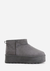 ZYLA FLATFORM FUR LINING ANKLE BOOT IN LIGHT GREY SUEDE