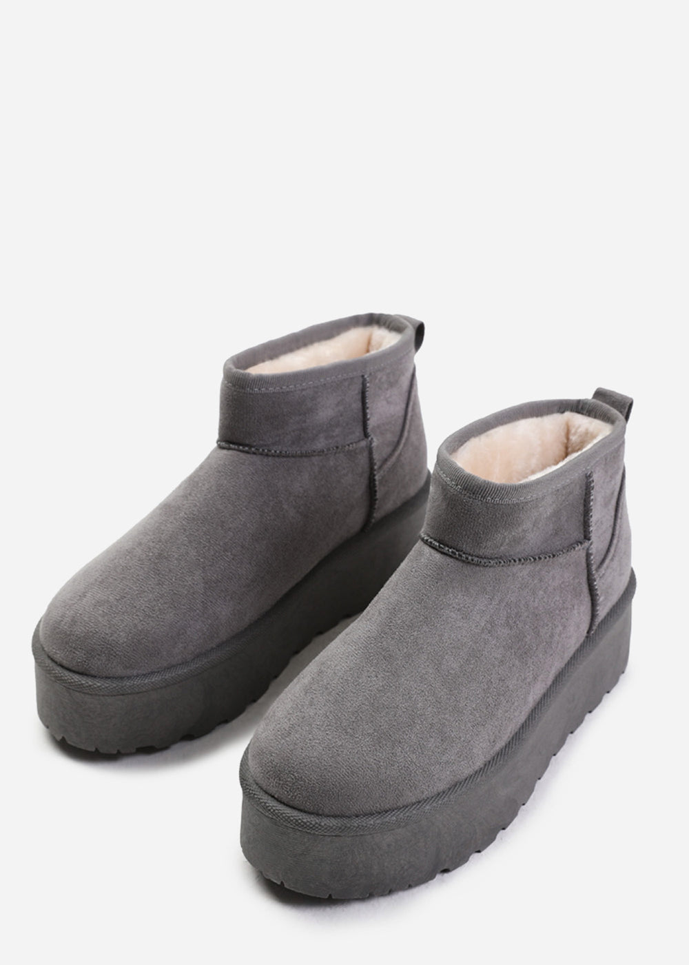 ZYLA FLATFORM FUR LINING ANKLE BOOT IN LIGHT GREY SUEDE