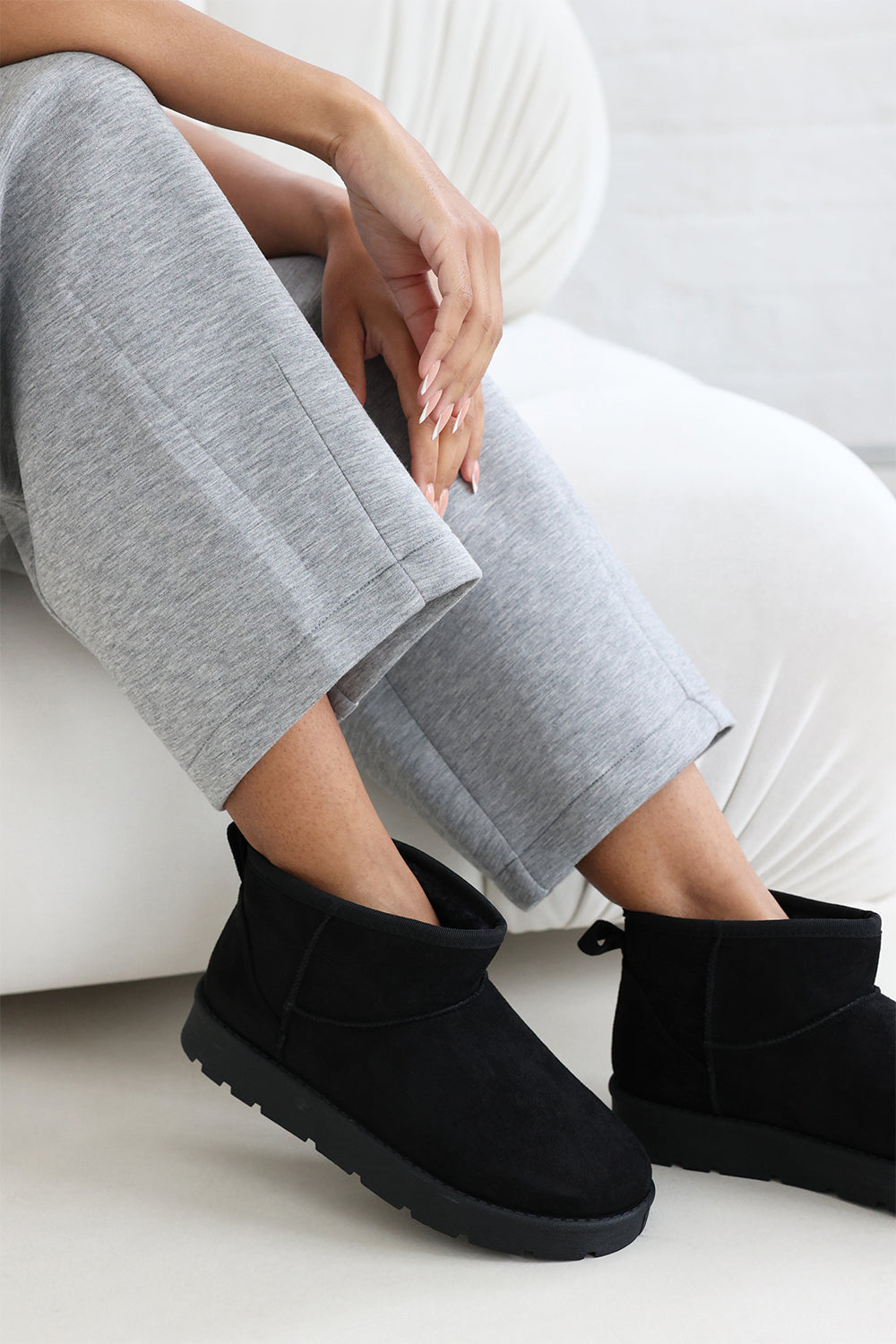 Janessa Mini Black Faux-Suede Fur Lined Ankle Boots